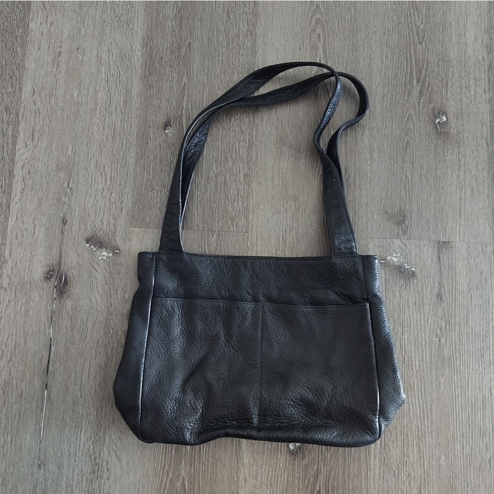Libaire Brand Made in USA Black Large Pebbled Leather Shoulder Bag